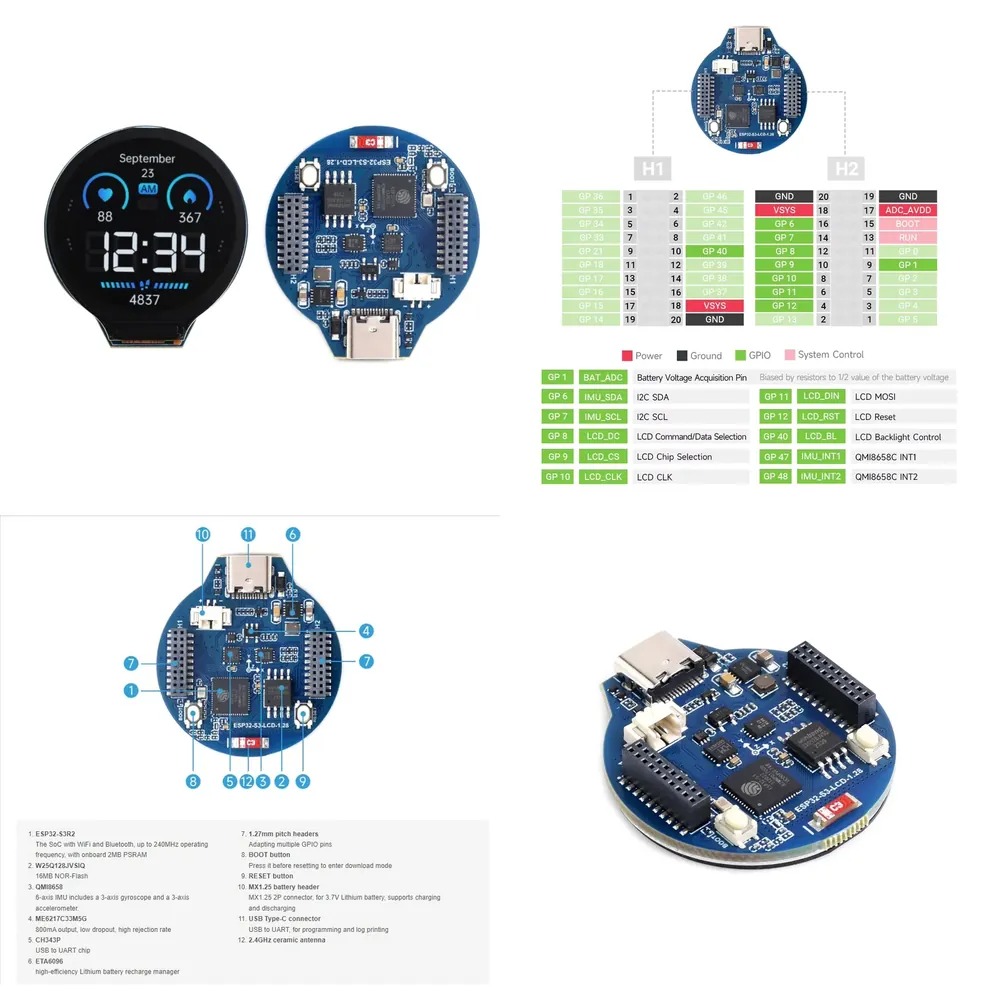 ESP32-S3 LCD 개발 보드 1.28인치 IPS  - Esp32 리뷰 및 가격
